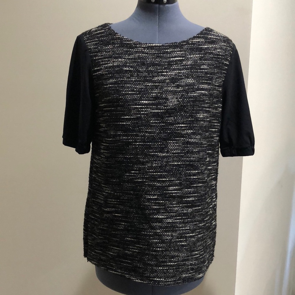 Tibi Maryann tweed short sleeve top black/white sz 4